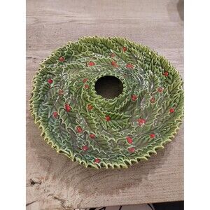 10 3/4" Chip n Dip Holly Wreath Signed Janet